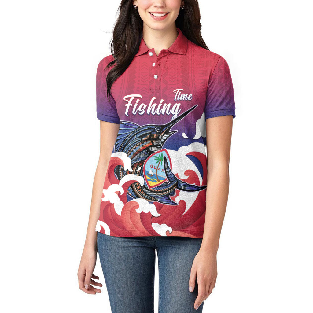 Guam Blue Marlin Fishing Women Polo Shirt Polynesian Style