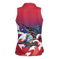 Guam Blue Marlin Fishing Women Sleeveless Polo Shirt Polynesian Style