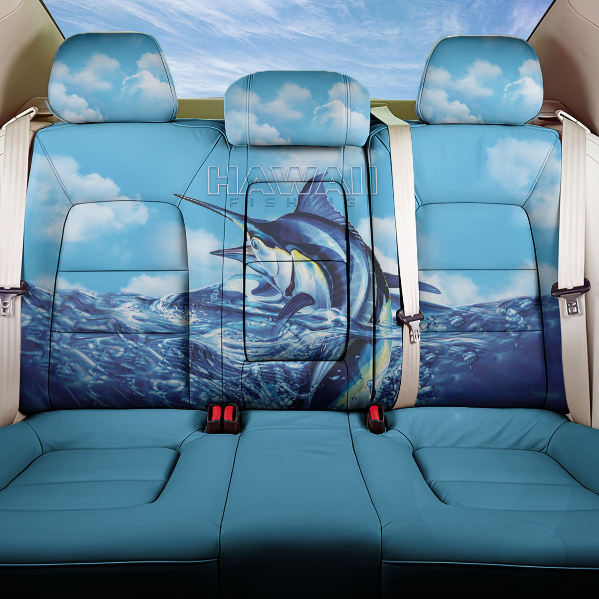 Hawaii Blue Marlin Fishing Back Car Seat Cover LT05 One Size Blue - Polynesian Pride