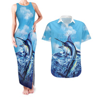 Hawaii Blue Marlin Fishing Couples Matching Tank Maxi Dress and Hawaiian Shirt LT05 Blue - Polynesian Pride