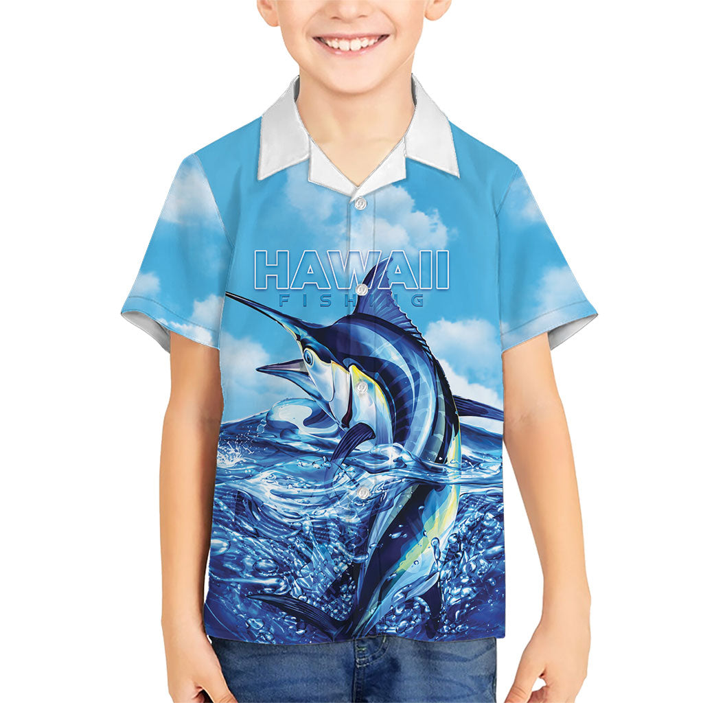 Hawaii Blue Marlin Fishing Family Matching Long Sleeve Bodycon Dress and Hawaiian Shirt LT05 Son's Shirt Blue - Polynesian Pride