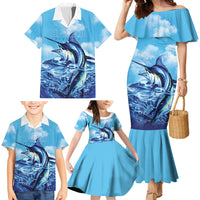 Hawaii Blue Marlin Fishing Family Matching Mermaid Dress and Hawaiian Shirt LT05 - Polynesian Pride
