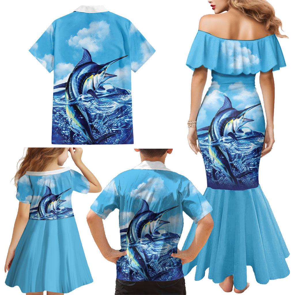Hawaii Blue Marlin Fishing Family Matching Mermaid Dress and Hawaiian Shirt LT05 - Polynesian Pride
