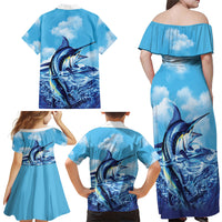 Hawaii Blue Marlin Fishing Family Matching Off Shoulder Maxi Dress and Hawaiian Shirt LT05 - Polynesian Pride