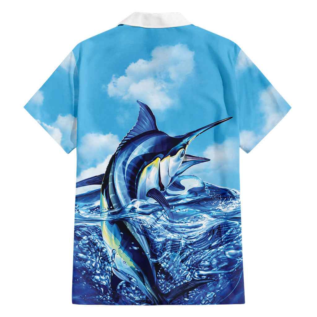 Hawaii Blue Marlin Fishing Family Matching Off Shoulder Maxi Dress and Hawaiian Shirt LT05 - Polynesian Pride