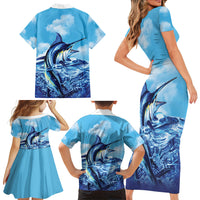 Hawaii Blue Marlin Fishing Family Matching Short Sleeve Bodycon Dress and Hawaiian Shirt LT05 - Polynesian Pride