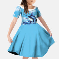 Hawaii Blue Marlin Fishing Family Matching Summer Maxi Dress and Hawaiian Shirt LT05 Daughter's Dress Blue - Polynesian Pride