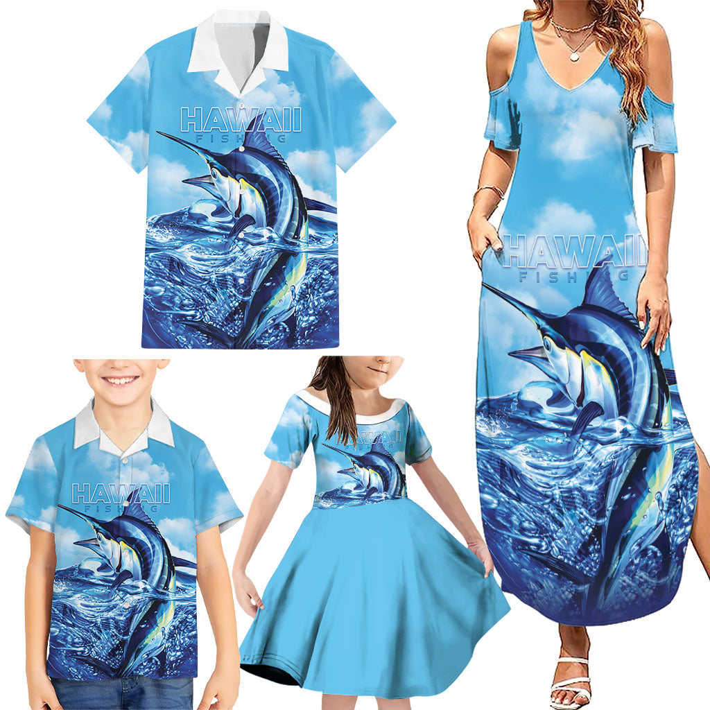 Hawaii Blue Marlin Fishing Family Matching Summer Maxi Dress and Hawaiian Shirt LT05 - Polynesian Pride
