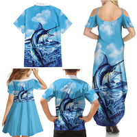 Hawaii Blue Marlin Fishing Family Matching Summer Maxi Dress and Hawaiian Shirt LT05 - Polynesian Pride
