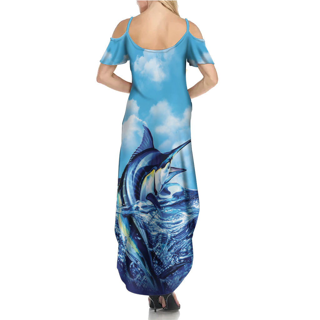 Hawaii Blue Marlin Fishing Family Matching Summer Maxi Dress and Hawaiian Shirt LT05 - Polynesian Pride