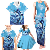 Hawaii Blue Marlin Fishing Family Matching Tank Maxi Dress and Hawaiian Shirt LT05 - Polynesian Pride