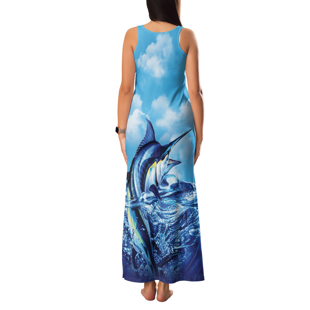 Hawaii Blue Marlin Fishing Family Matching Tank Maxi Dress and Hawaiian Shirt LT05 - Polynesian Pride