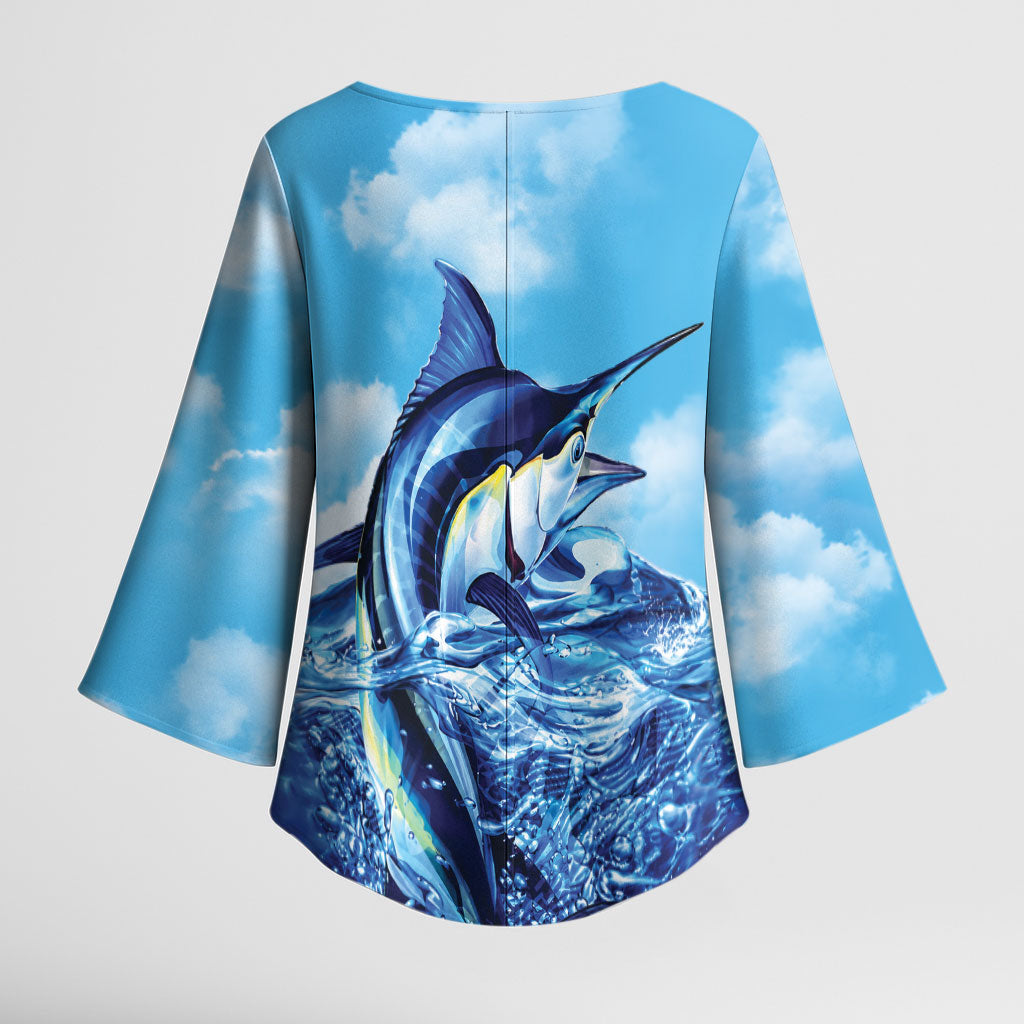 Hawaii Blue Marlin Fishing Kimono Sleeve Blouse
