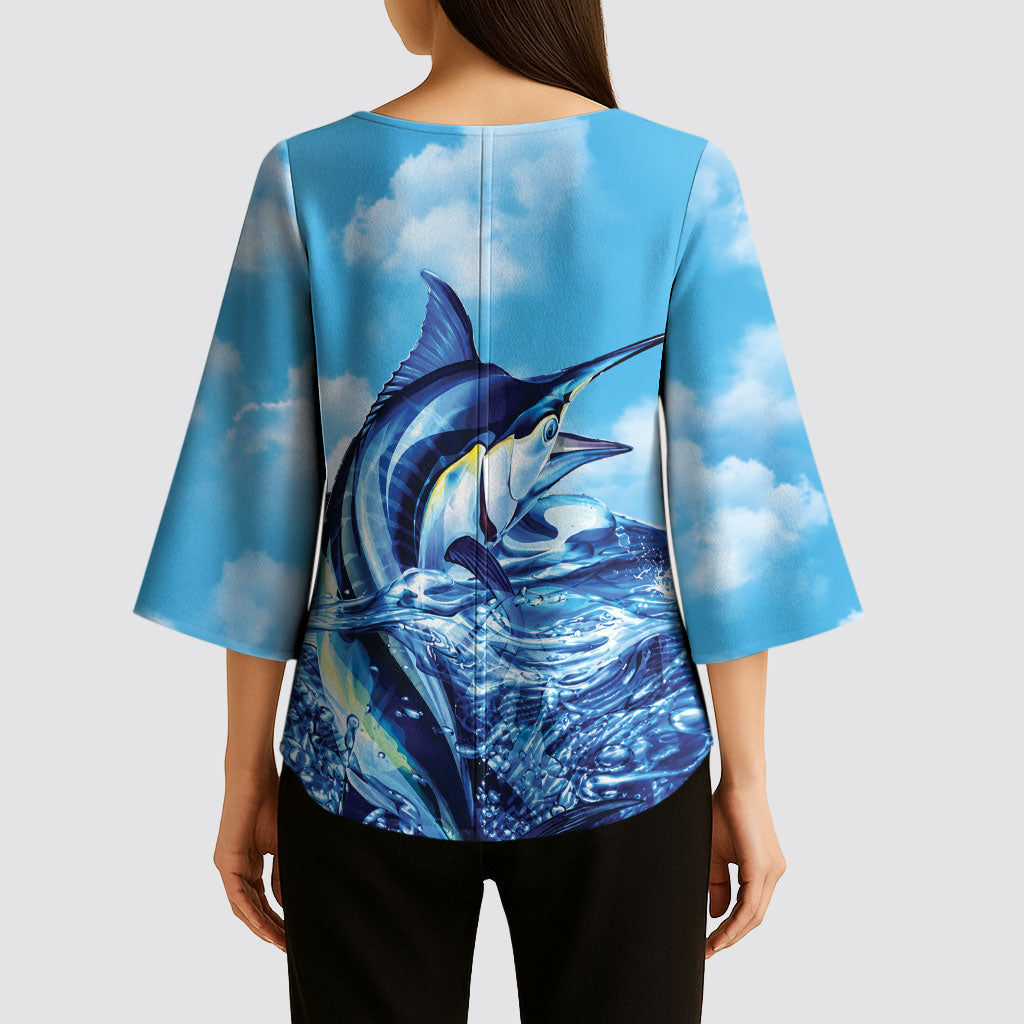 Hawaii Blue Marlin Fishing Kimono Sleeve Blouse