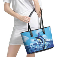 Hawaii Blue Marlin Fishing Leather Tote Bag