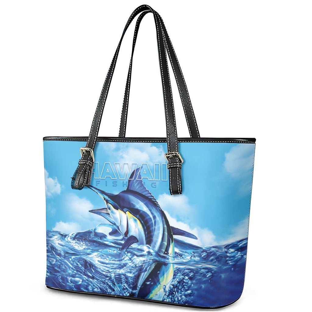 Hawaii Blue Marlin Fishing Leather Tote Bag