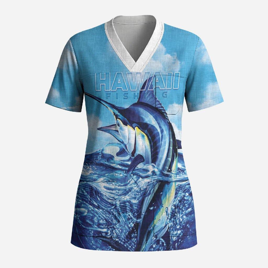 Hawaii Blue Marlin Fishing Scrub Top