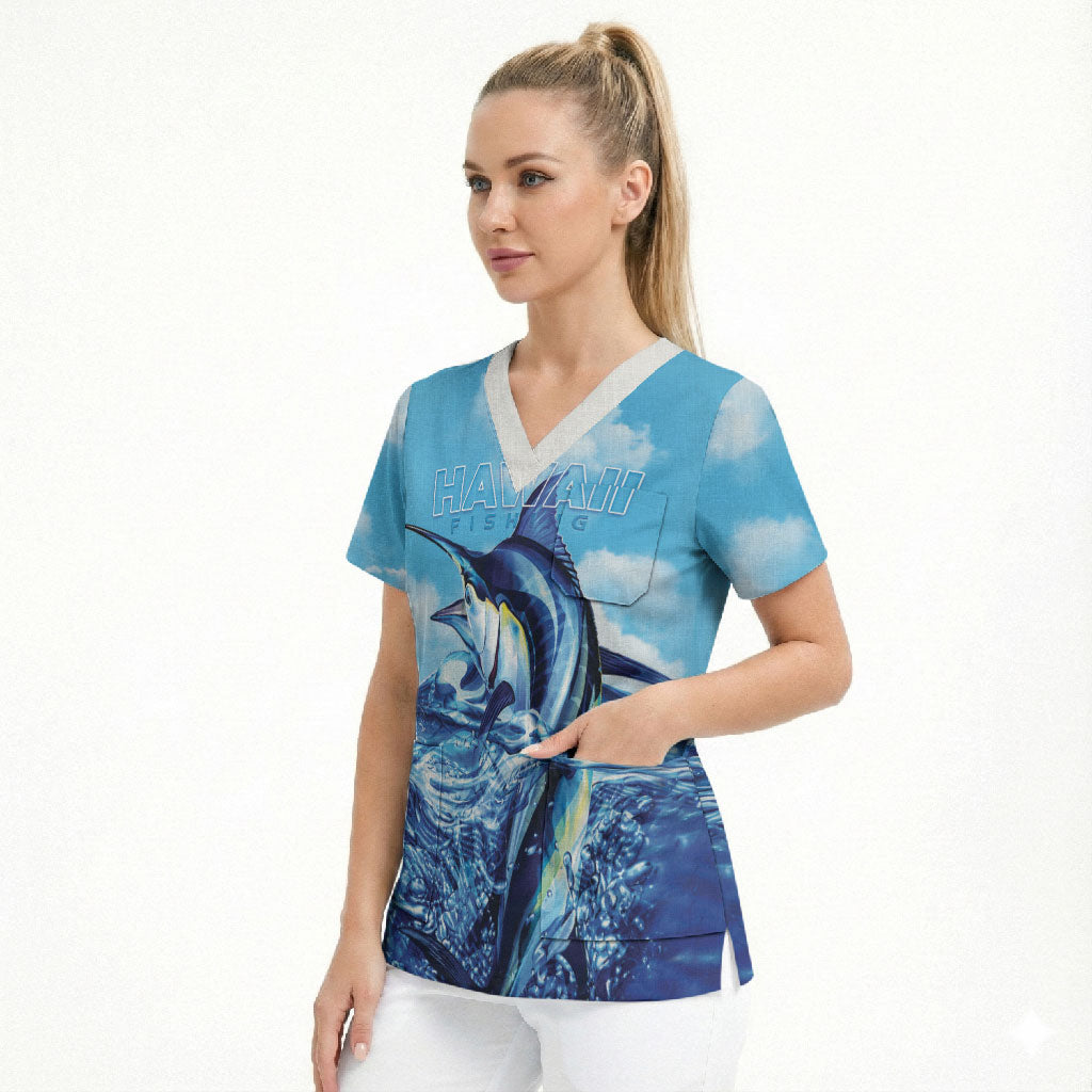 Hawaii Blue Marlin Fishing Scrub Top