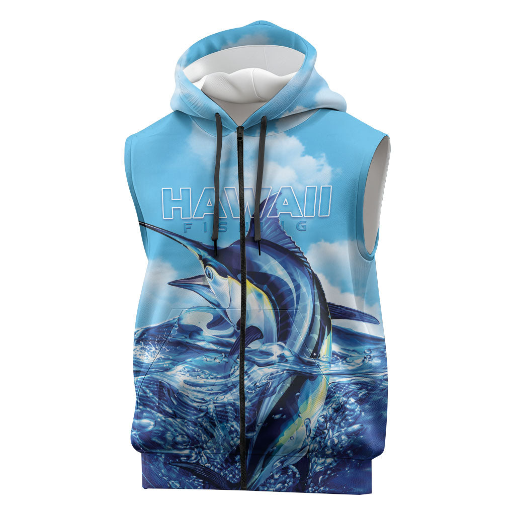 Hawaii Blue Marlin Fishing Sleeveless Zip Hoodie