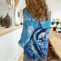 Hawaii Blue Marlin Fishing Women Casual Shirt LT05 - Polynesian Pride