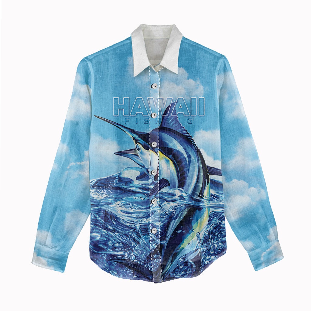 Hawaii Blue Marlin Fishing Women Casual Shirt LT05 - Polynesian Pride