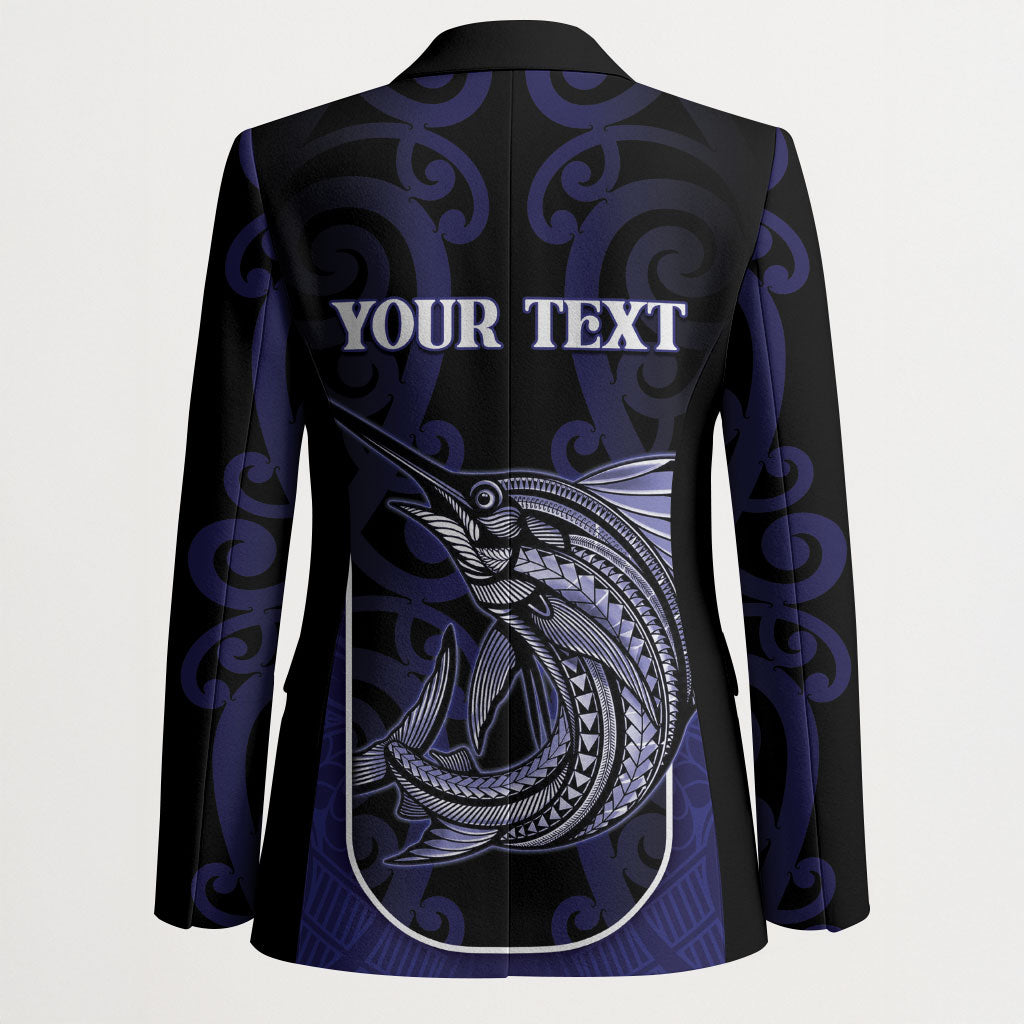 Personalised New Zealand Aotearoa Blazer Blue Marlin Fishing Maori Pattern
