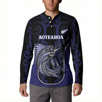 Personalised New Zealand Aotearoa Button Sweatshirt Blue Marlin Fishing Maori Pattern