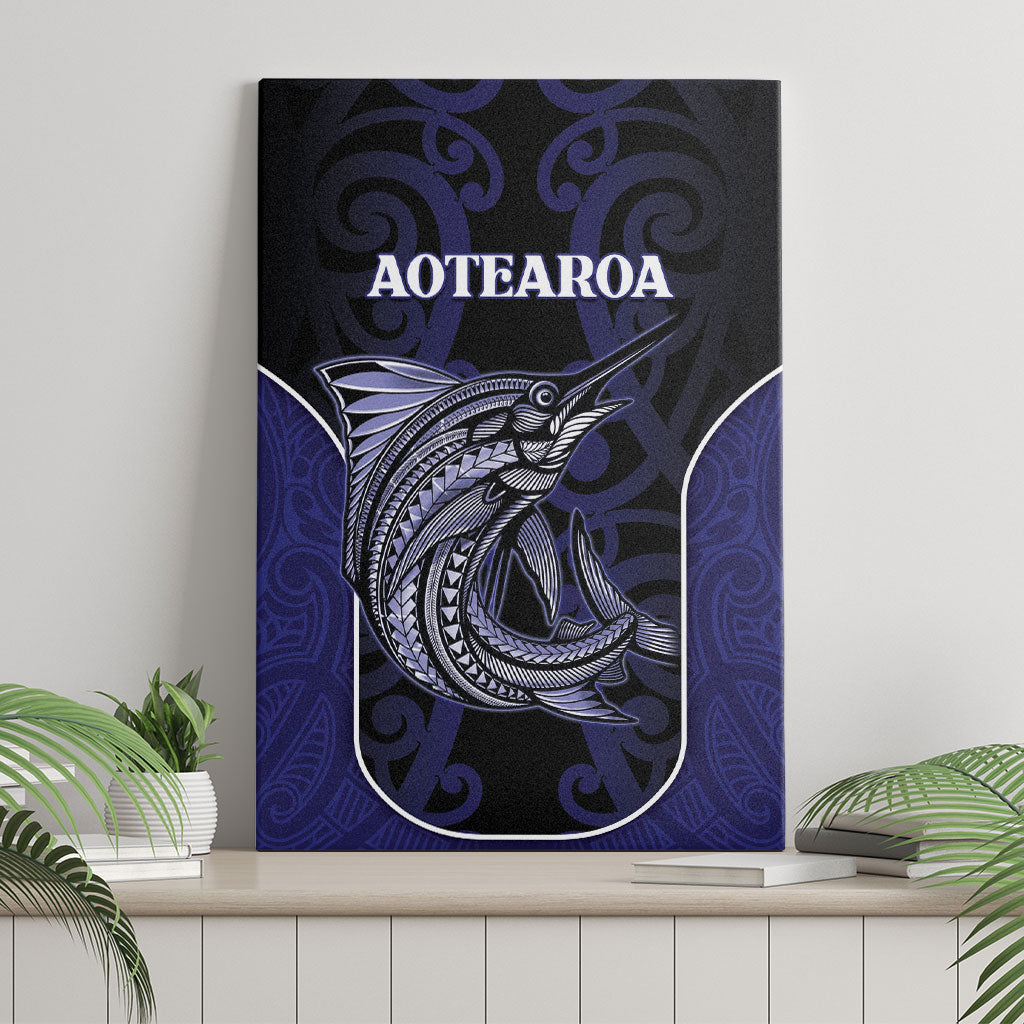New Zealand Aotearoa Canvas Wall Art Blue Marlin Fishing Maori Pattern