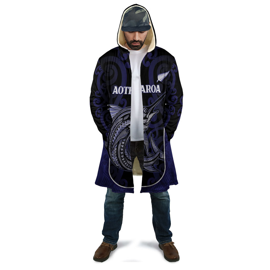Personalised New Zealand Aotearoa Cloak Blue Marlin Fishing Maori Pattern