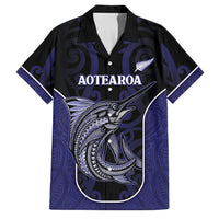 Personalised New Zealand Aotearoa Family Matching Long Sleeve Bodycon Dress and Hawaiian Shirt Blue Marlin Fishing Maori Pattern LT05 Dad's Shirt - Short Sleeve Black - Polynesian Pride