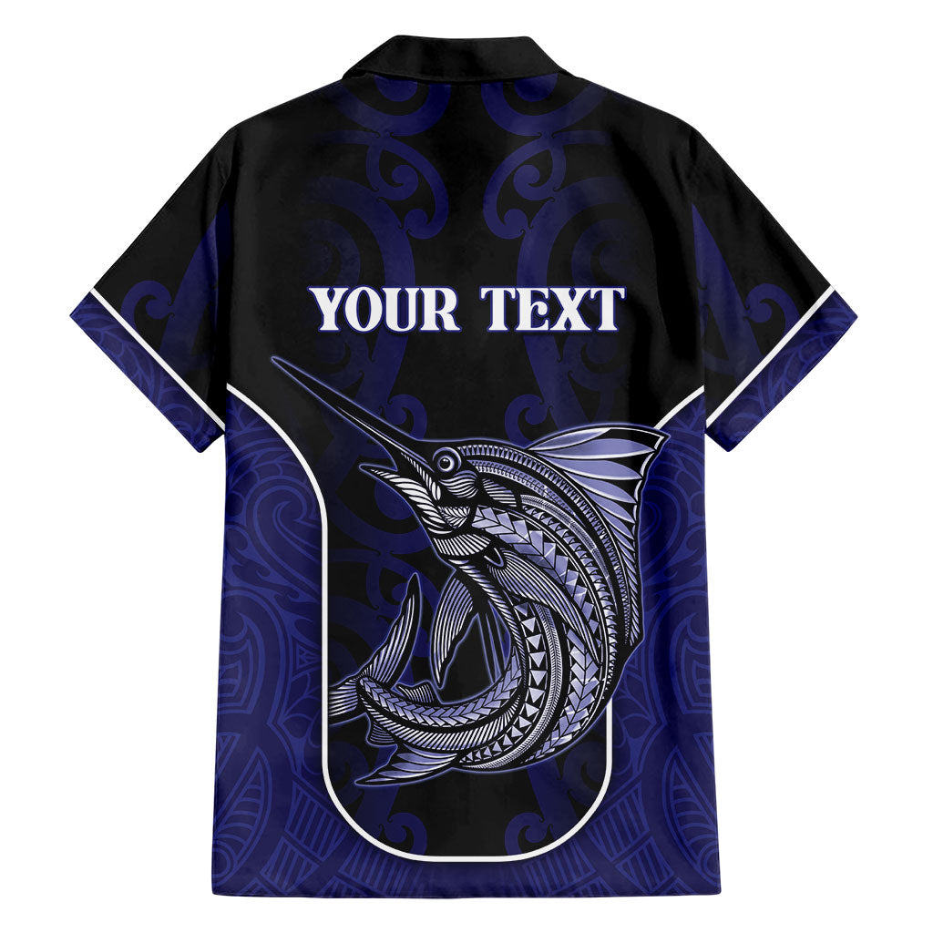 Personalised New Zealand Aotearoa Family Matching Off Shoulder Short Dress and Hawaiian Shirt Blue Marlin Fishing Maori Pattern LT05 - Polynesian Pride