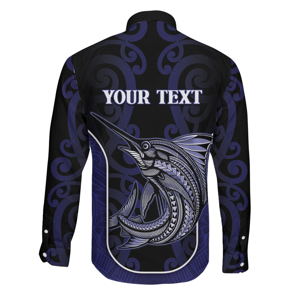 Personalised New Zealand Aotearoa Family Matching Puletasi and Hawaiian Shirt Blue Marlin Fishing Maori Pattern LT05 - Polynesian Pride