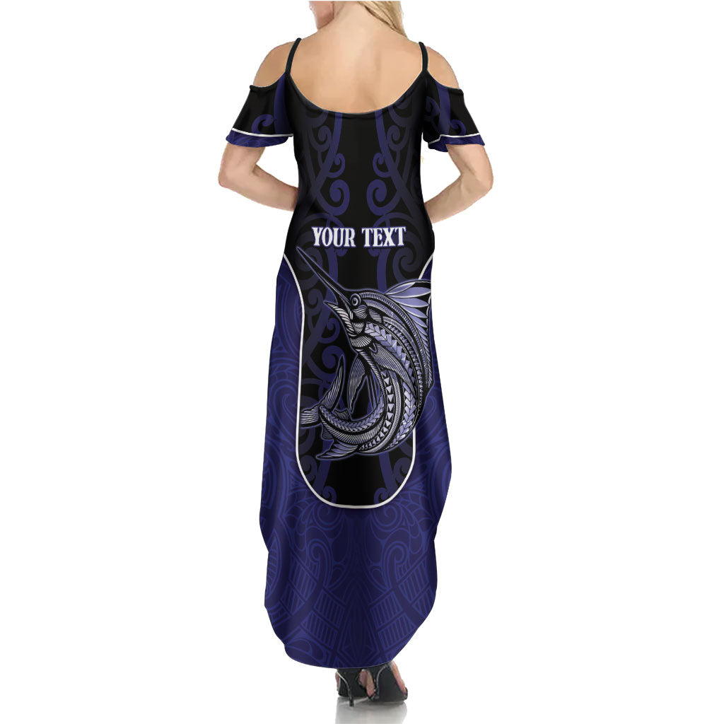 Personalised New Zealand Aotearoa Family Matching Summer Maxi Dress and Hawaiian Shirt Blue Marlin Fishing Maori Pattern LT05 - Polynesian Pride