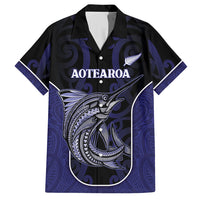 Personalised New Zealand Aotearoa Hawaiian Shirt Blue Marlin Fishing Maori Pattern