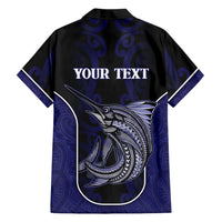 Personalised New Zealand Aotearoa Hawaiian Shirt Blue Marlin Fishing Maori Pattern