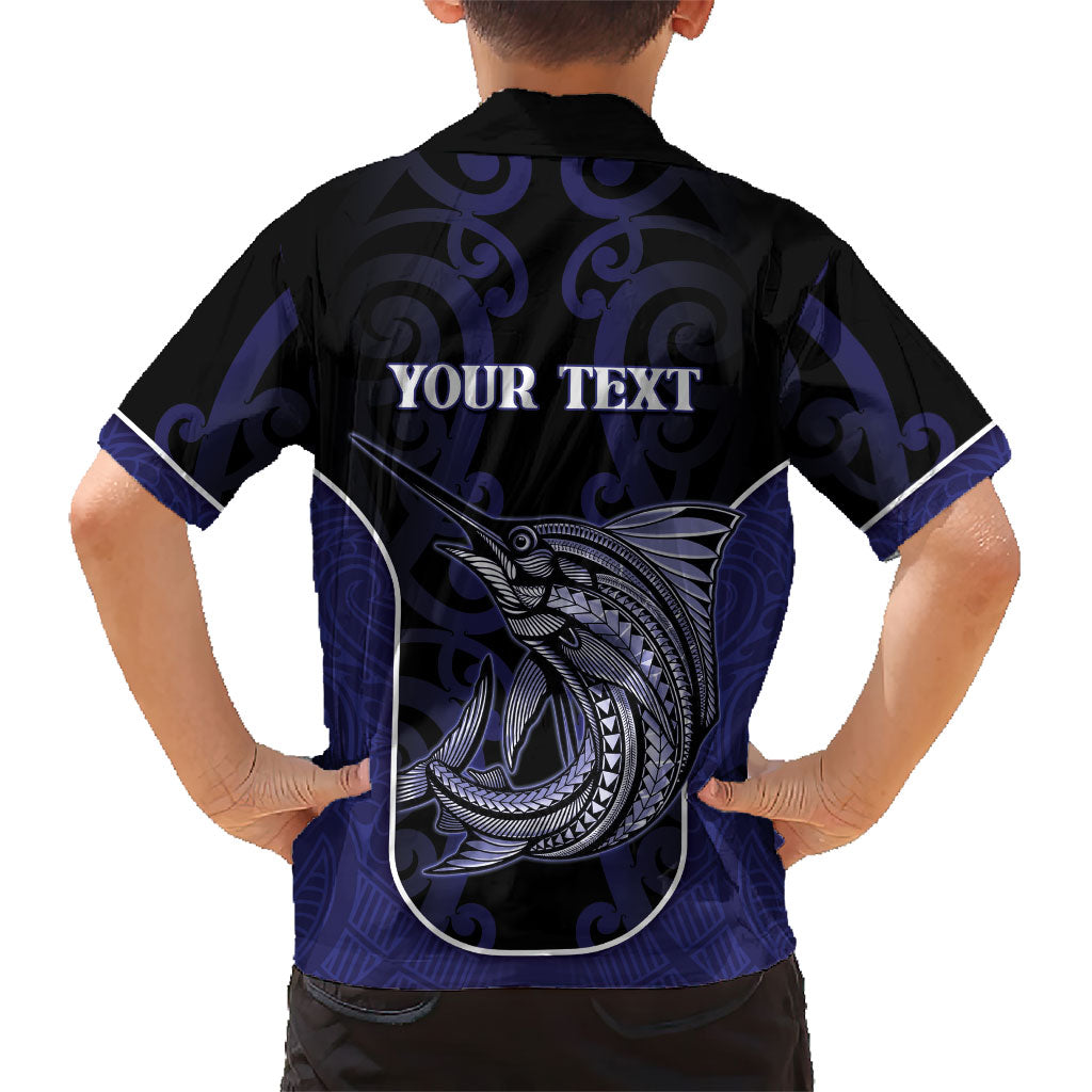 Personalised New Zealand Aotearoa Hawaiian Shirt Blue Marlin Fishing Maori Pattern
