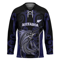 Personalised New Zealand Aotearoa Hockey Jersey Blue Marlin Fishing Maori Pattern
