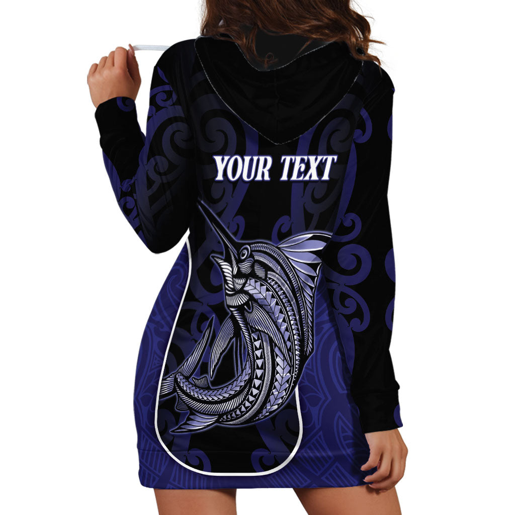 Personalised New Zealand Aotearoa Hoodie Dress Blue Marlin Fishing Maori Pattern LT05 - Polynesian Pride