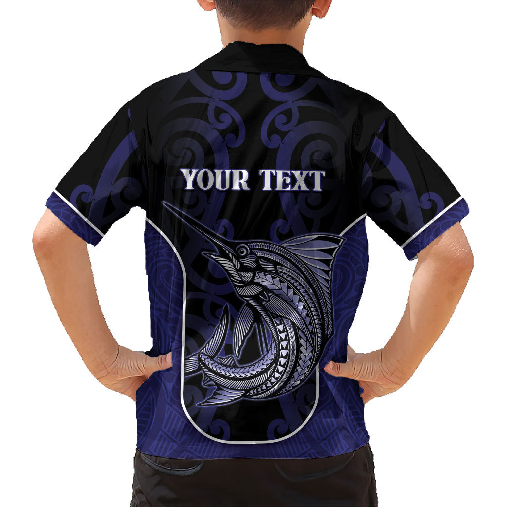 Personalised New Zealand Aotearoa Kid Hawaiian Shirt Blue Marlin Fishing Maori Pattern LT05 - Polynesian Pride