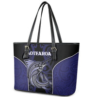 New Zealand Aotearoa Leather Tote Bag Blue Marlin Fishing Maori Pattern