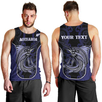Personalised New Zealand Aotearoa Men Tank Top Blue Marlin Fishing Maori Pattern