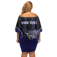 Personalised New Zealand Aotearoa Off Shoulder Short Dress Blue Marlin Fishing Maori Pattern