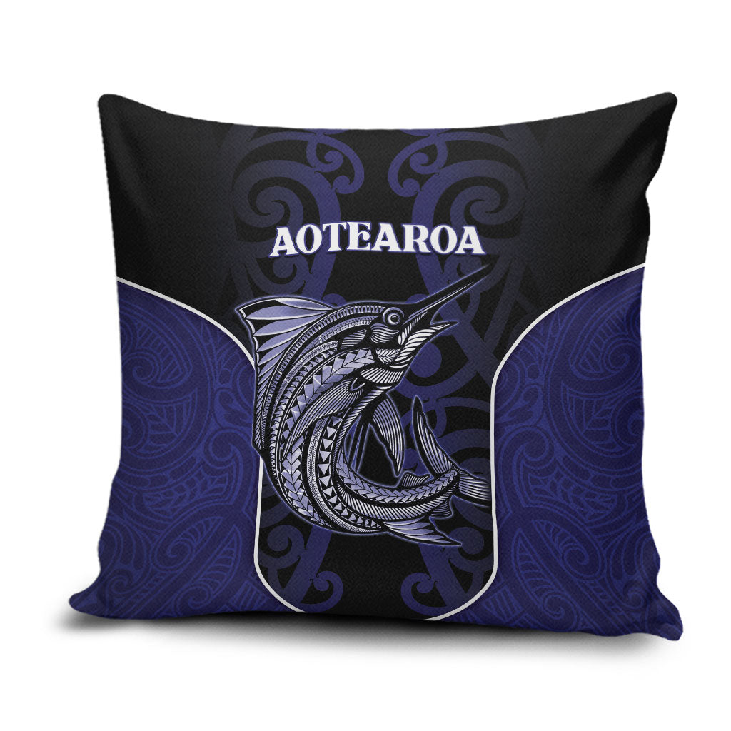New Zealand Aotearoa Pillow Cover Blue Marlin Fishing Maori Pattern LT05 Black - Polynesian Pride