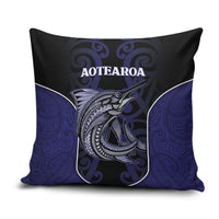 New Zealand Aotearoa Pillow Cover Blue Marlin Fishing Maori Pattern LT05 Black - Polynesian Pride