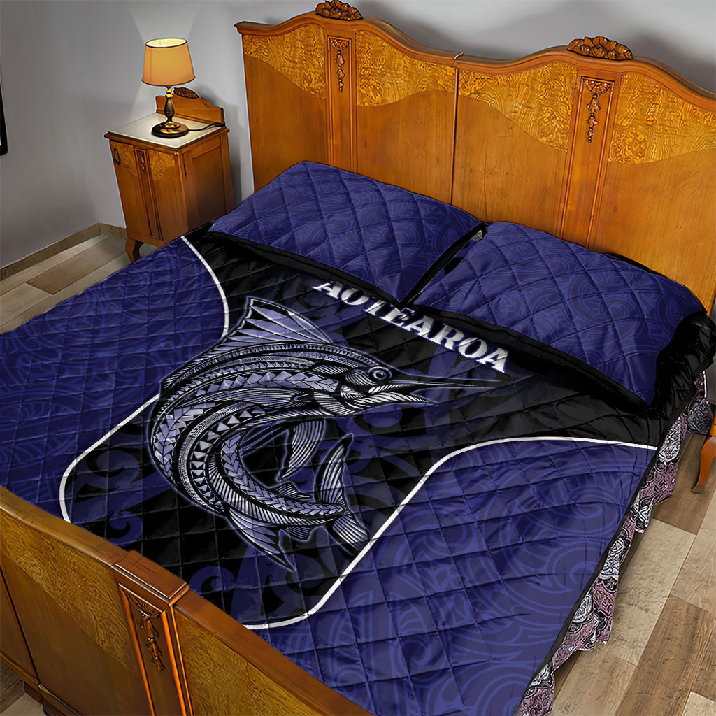 New Zealand Aotearoa Quilt Bed Set Blue Marlin Fishing Maori Pattern