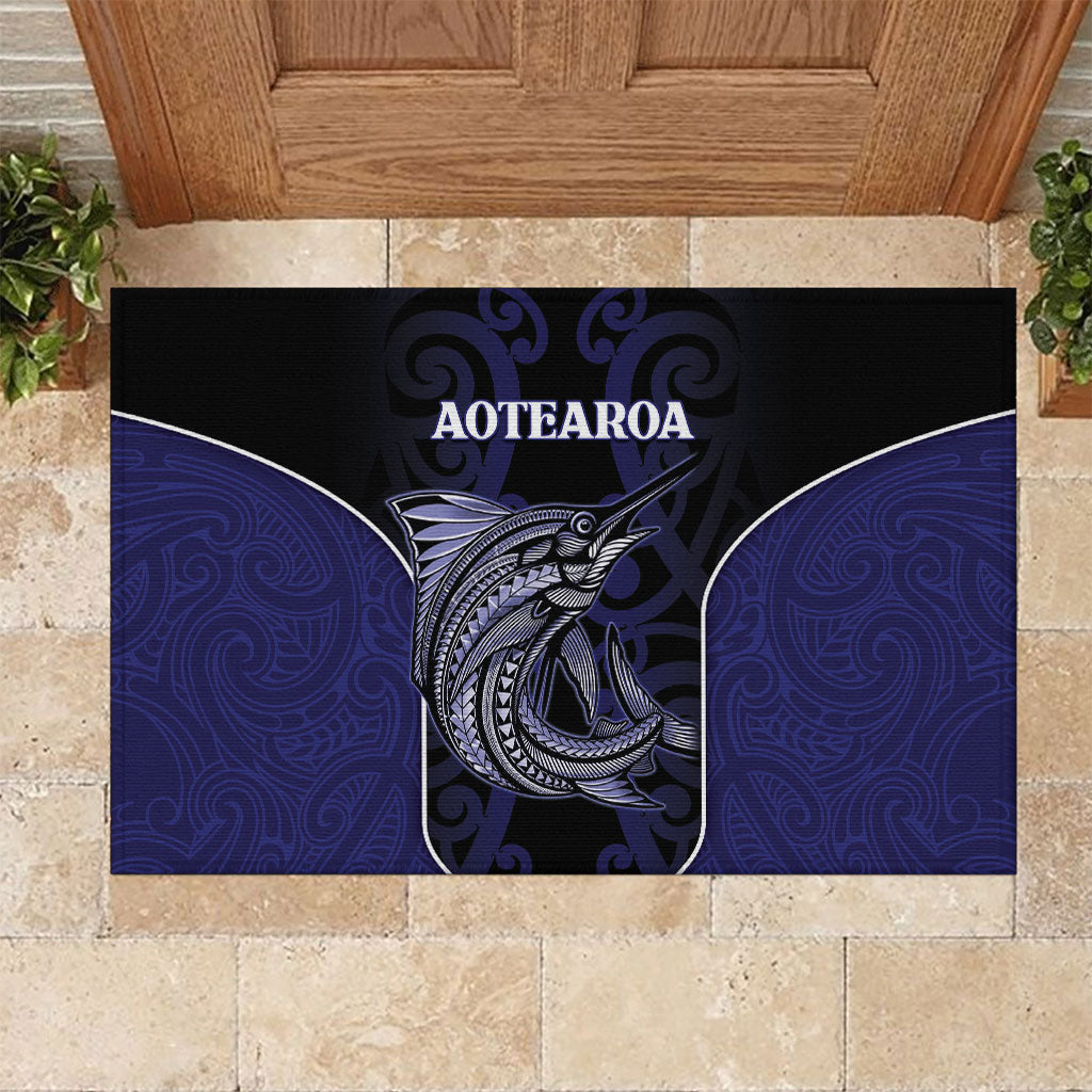 New Zealand Aotearoa Rubber Doormat Blue Marlin Fishing Maori Pattern