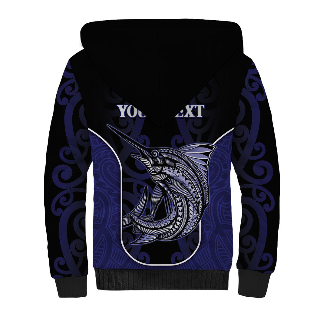 Personalised New Zealand Aotearoa Sherpa Hoodie Blue Marlin Fishing Maori Pattern LT05 - Polynesian Pride