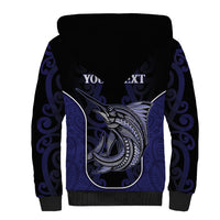 Personalised New Zealand Aotearoa Sherpa Hoodie Blue Marlin Fishing Maori Pattern LT05 - Polynesian Pride