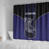New Zealand Aotearoa Shower Curtain Blue Marlin Fishing Maori Pattern