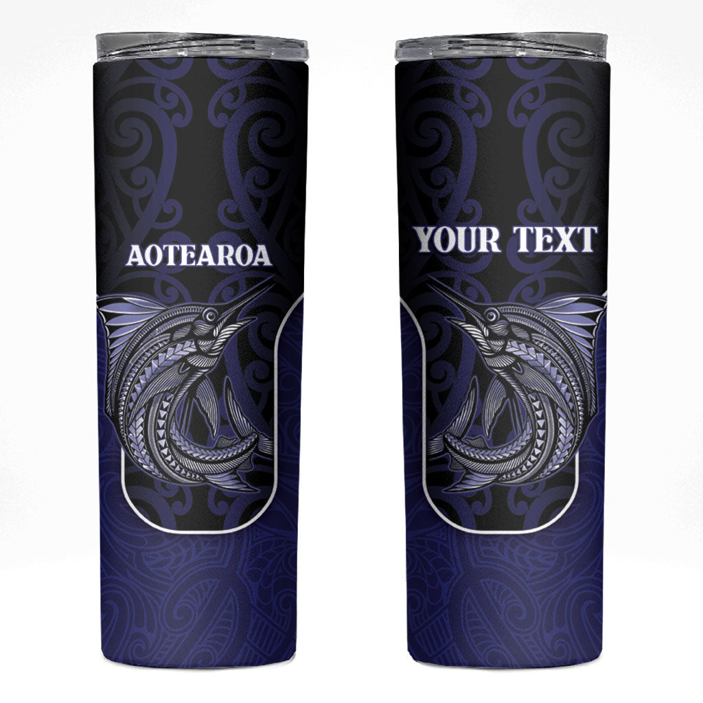 Personalised New Zealand Aotearoa Skinny Tumbler Blue Marlin Fishing Maori Pattern LT05 Black - Polynesian Pride